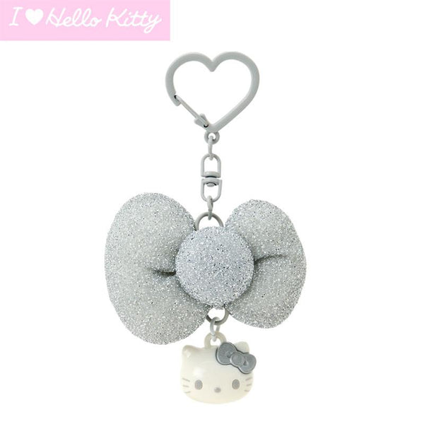 I Love Hello Kitty Keychain Key Holder Ribbon Silver Sanrio Japan