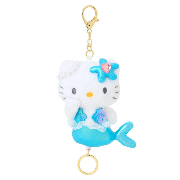 Hello Kitty Plush Mascot Holder Keychain with Reel Mermaid Blue