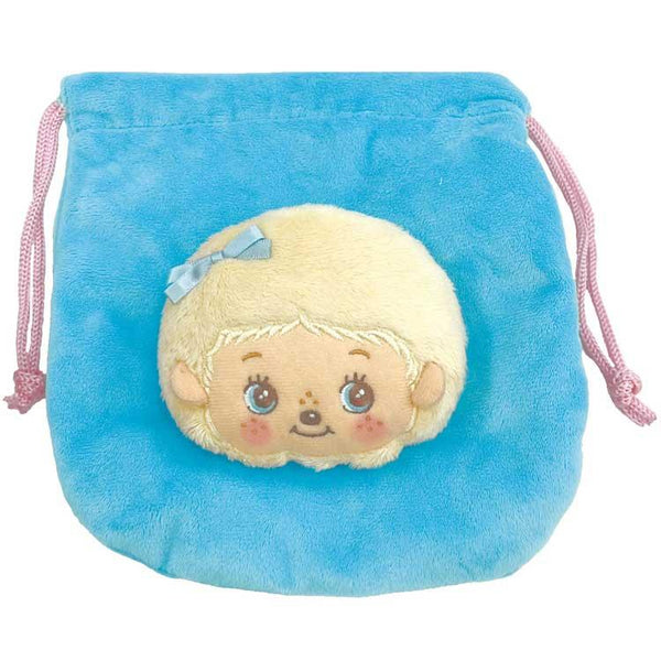 Monchhichi Boy Drawstring Pouch with Plush Mascot Sweet Color Blue