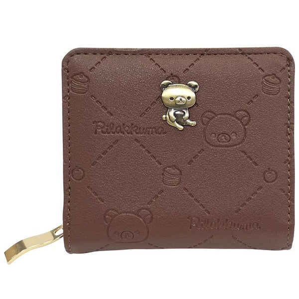 Rilakkuma Bifold Wallet Grid embossing Brown San-X Japan 2026
