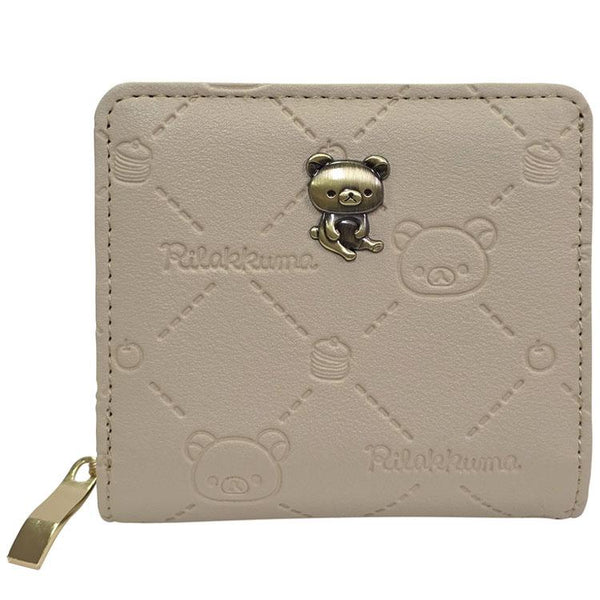 Rilakkuma Bifold Wallet Grid embossing Beige San-X Japan 2026