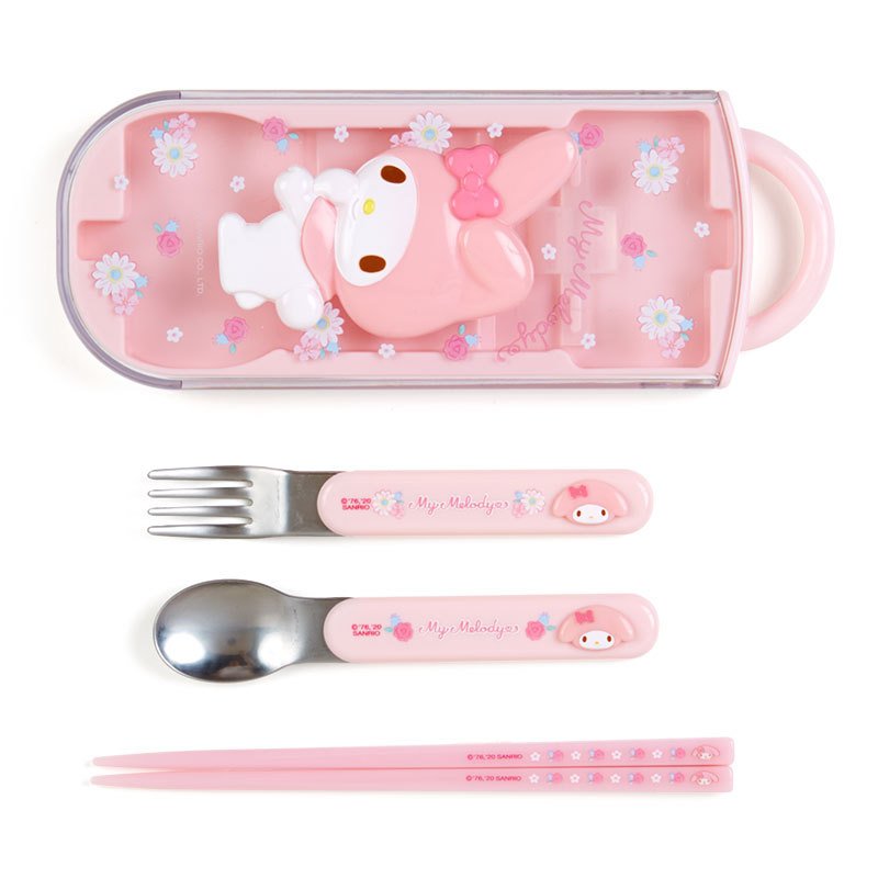 My Melody Lunch Trio Cutlery Fork Spoon Chopsticks Relief Sanrio Japan