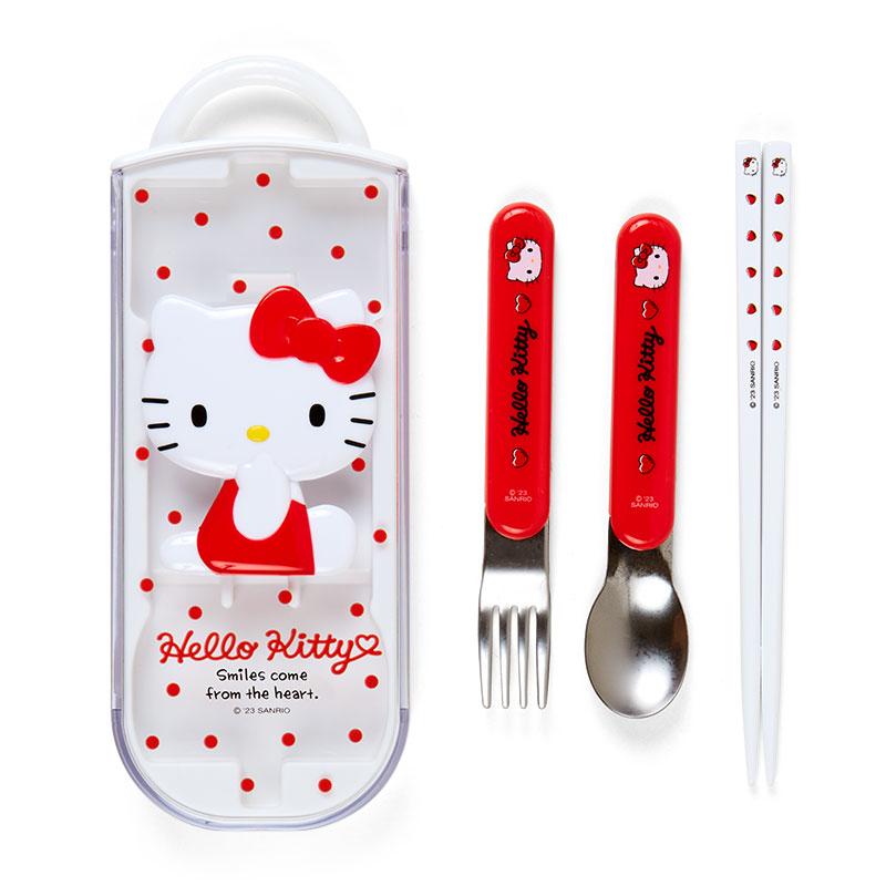 Hello Kitty Lunch Trio Cutlery Fork Spoon Chopsticks Relief Sanrio Japan 2023