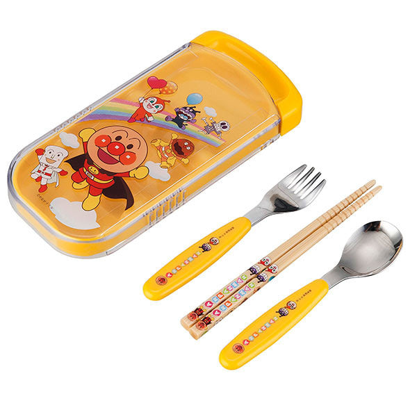 Anpanman Lunch Trio Cutlery Fork Spoon Chopsticks Yellow Japan