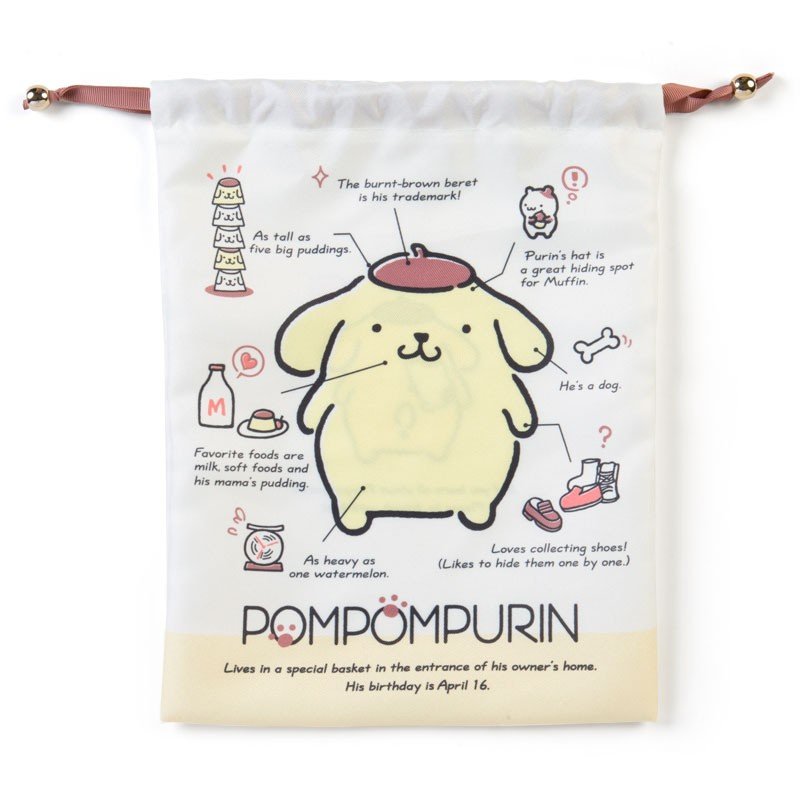 Pom Pom Purin Drawstring Pouch Profile Sanrio Japan