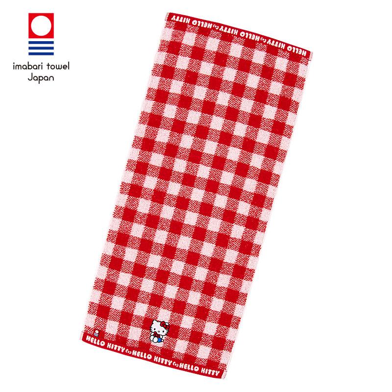 Hello Kitty Face Towel Plaid Red Imabari Sanrio Japan 2025