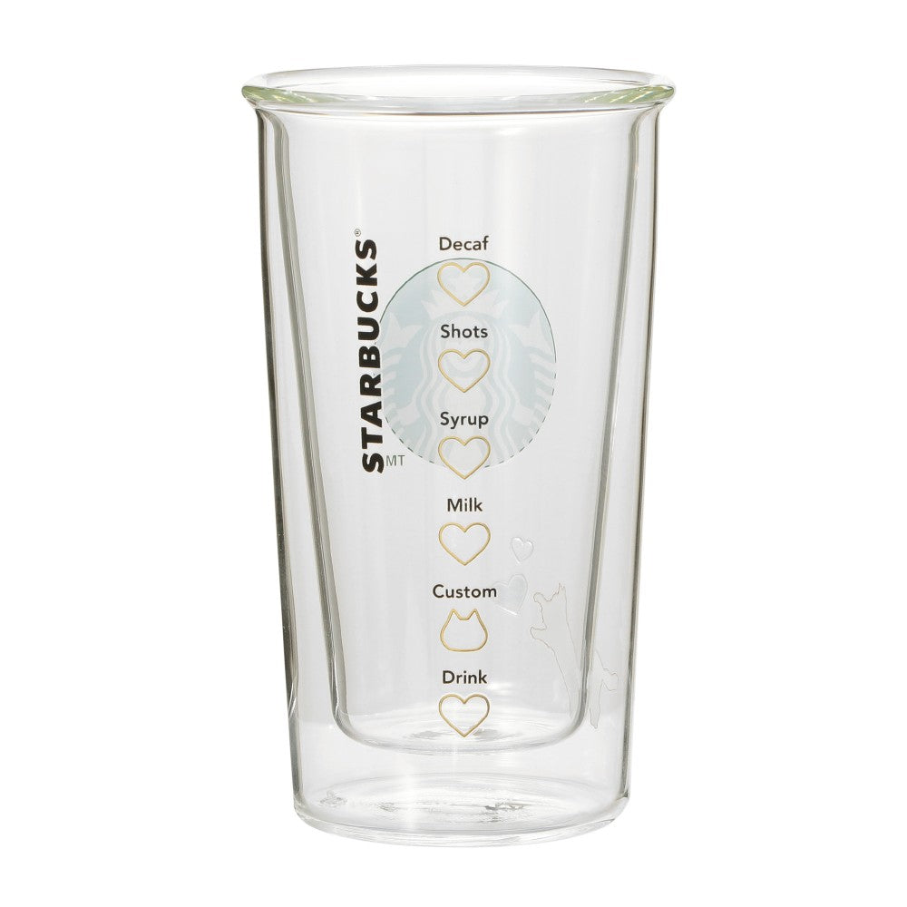 Starbucks Japan Valentine's Day 2025 Double Wall Glass Cup 355ml Cat Heart