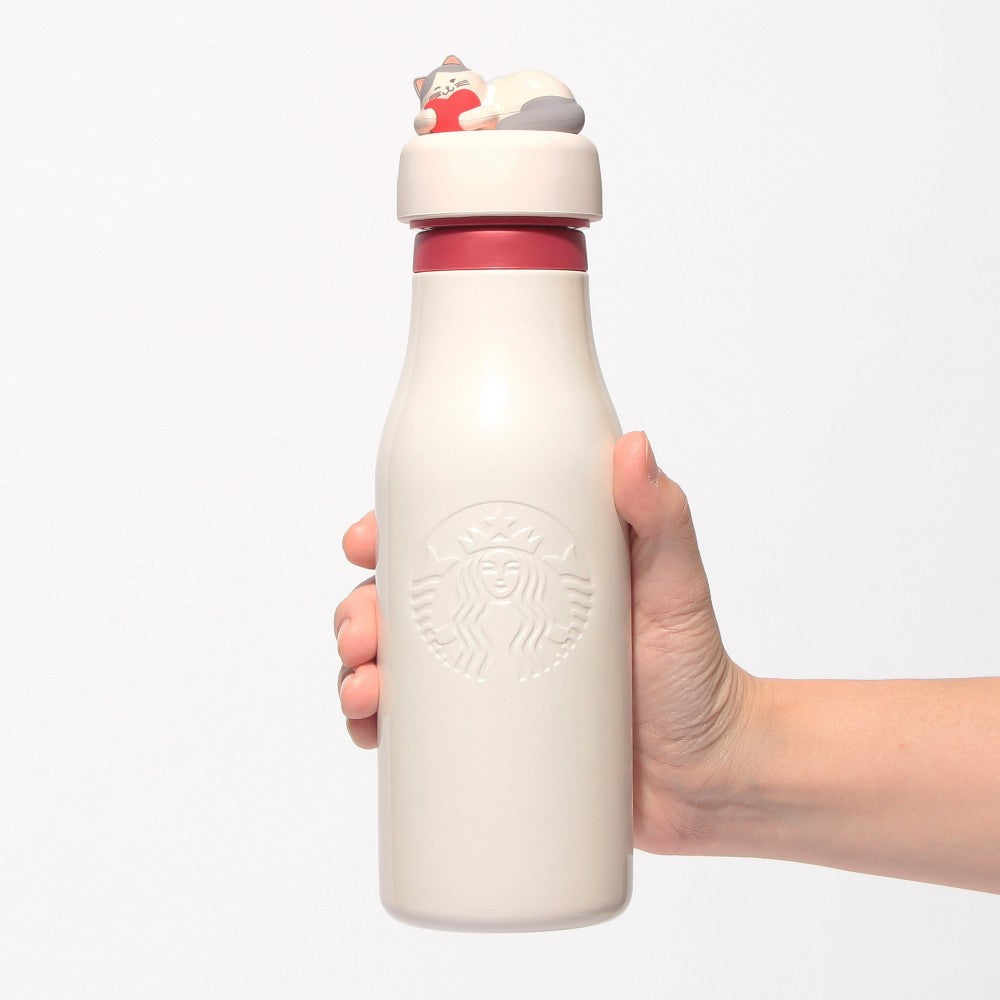 Starbucks Japan Valentine's 2025 Stainless Bottle 473ml White Cat Lid Tumbler