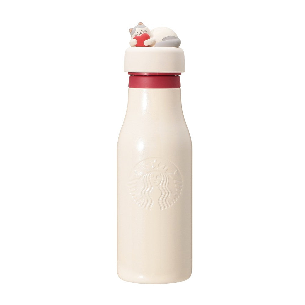 Starbucks Japan Valentine's 2025 Stainless Bottle 473ml White Cat Lid Tumbler