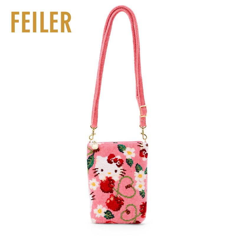 Hello Kitty Mobile Shoulder Bag Cherry Pink FEILER Chenille fabric Sanrio Japan