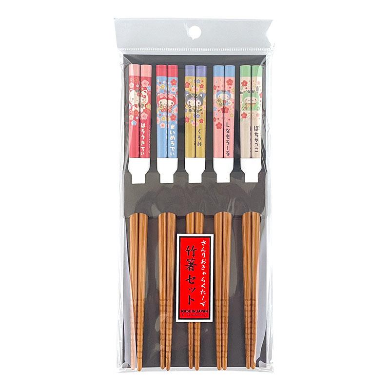 Bamboo Chopsticks 5pcs Set Maneki Neko Cat Sanrio Japan 2024