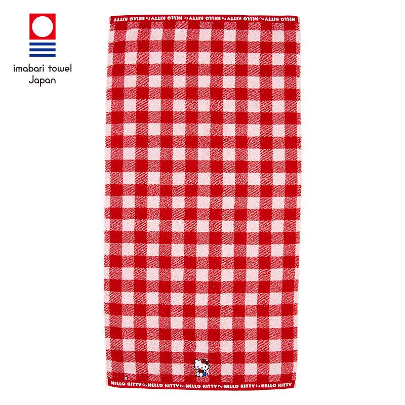 Hello Kitty Bath Towel Plaid Red Imabari Sanrio Japan 2025