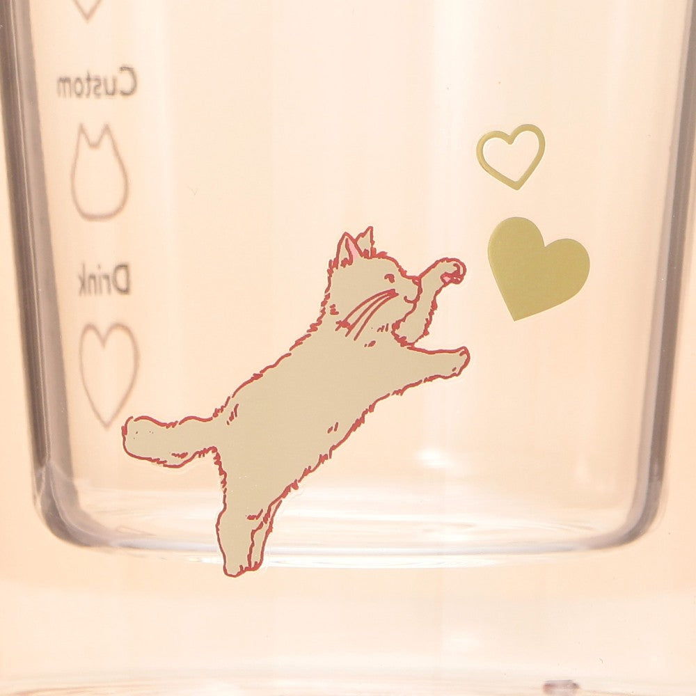 Starbucks Japan Valentine's Day 2025 Double Wall Glass Cup 355ml Cat Heart Beige