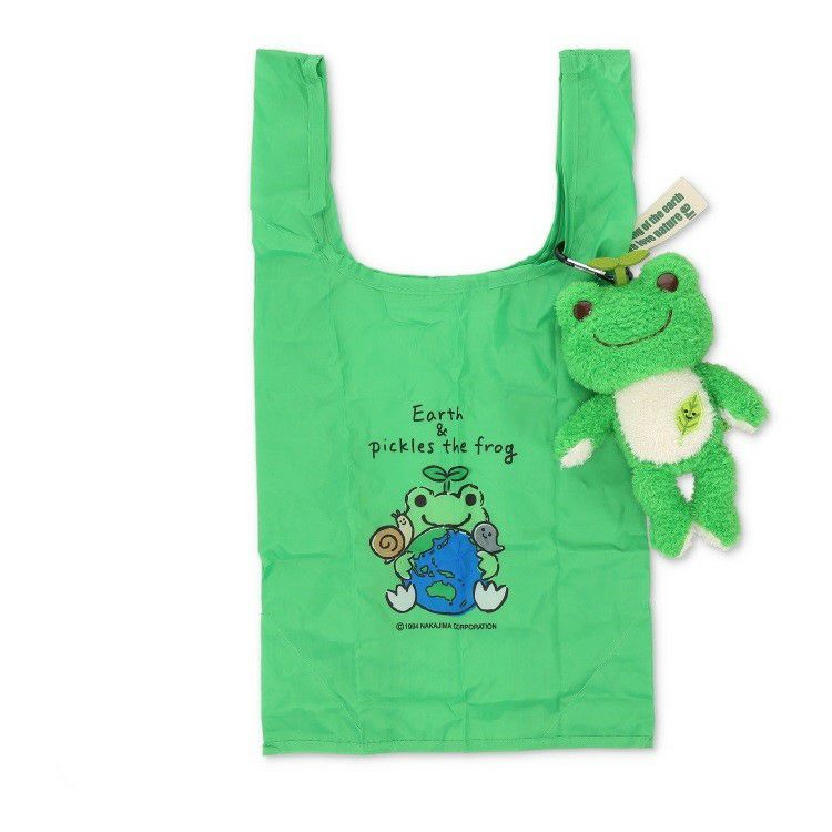 Pickles the Frog Eco Shopping Tote Bag Plush doll Pouch Earth Forest Green Japan