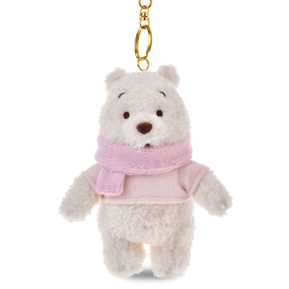 Winnie the Pooh Snow Plush Keychain Reversible White Pooh Disney Store Japan