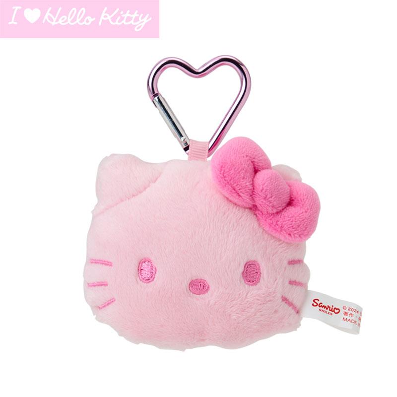 I Love Hello Kitty Plush Mascot Holder Keychain Face Shape Pink Sanrio Japan