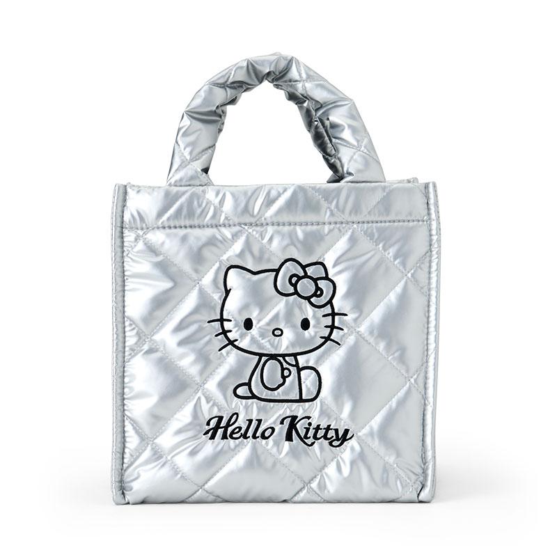 Hello Kitty Metallic Quilting Lunch Bag Cube Silver Sanrio Japan