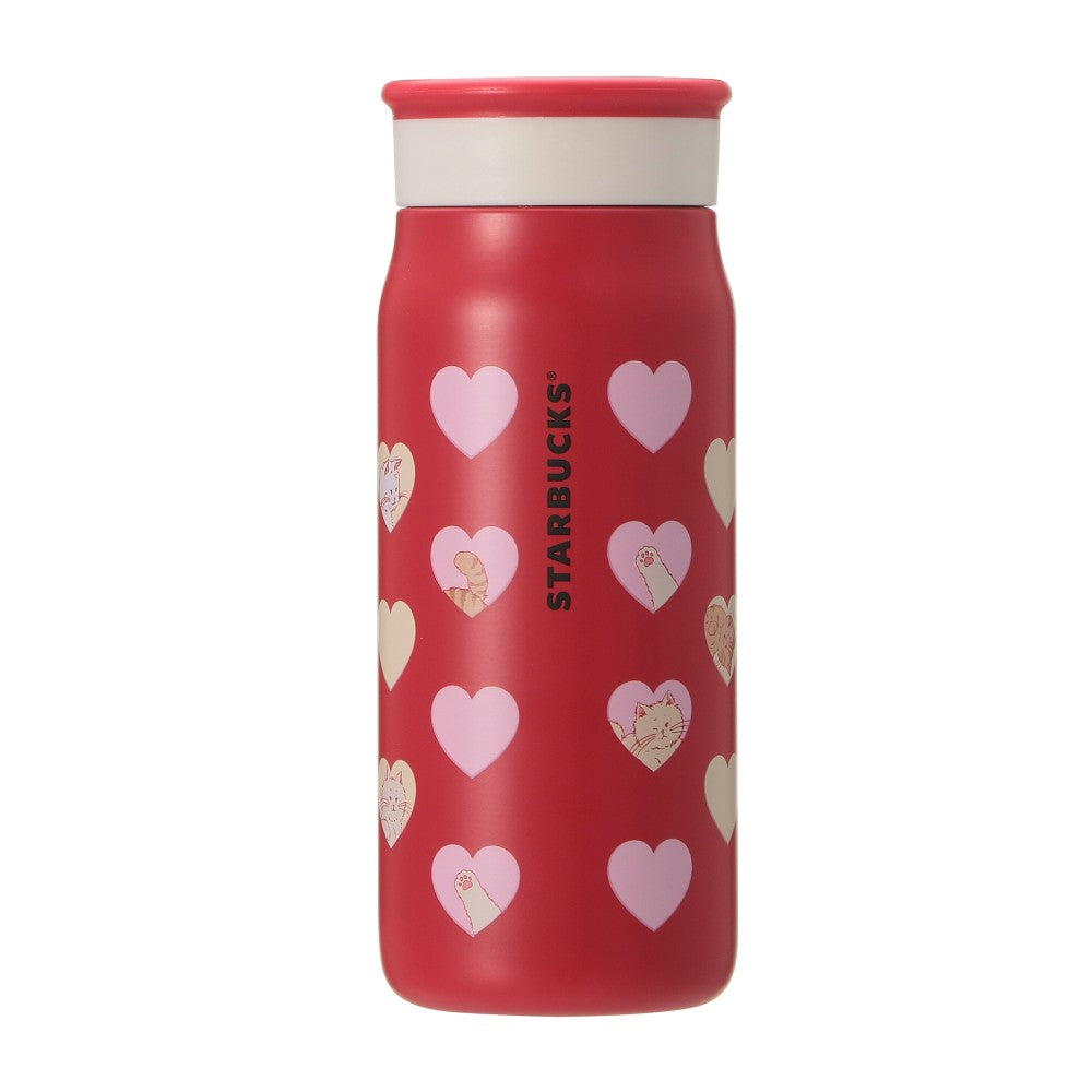 Starbucks Japan Valentine's 2025 Stainless Bottle 355ml Red Heart Cat Tumbler