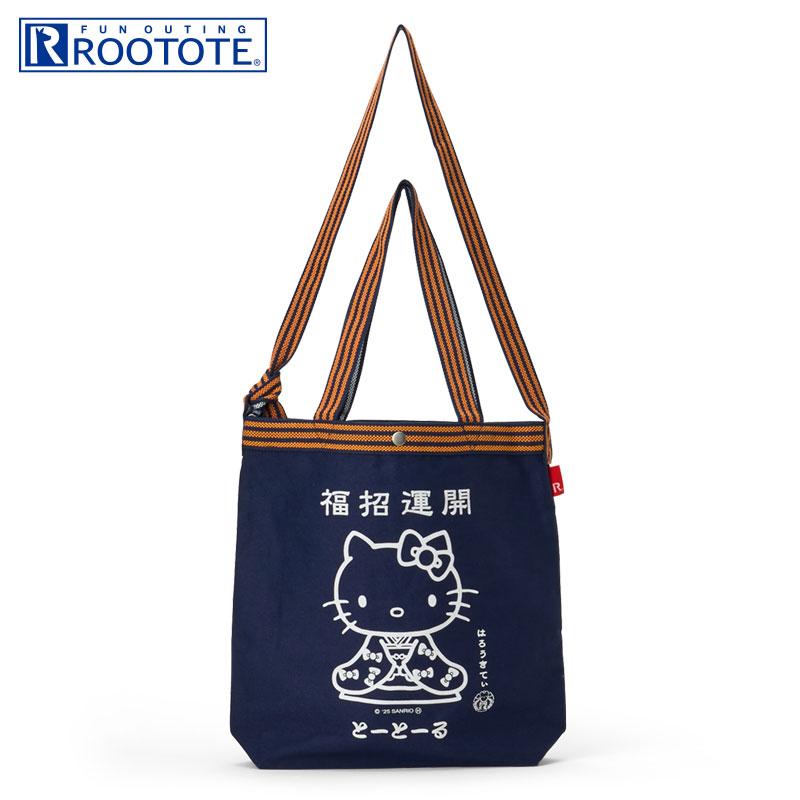Hello Kitty ROOTOTE Apron-Style Shoulder Tote Bag L Good Luck Navy Sanrio Japan