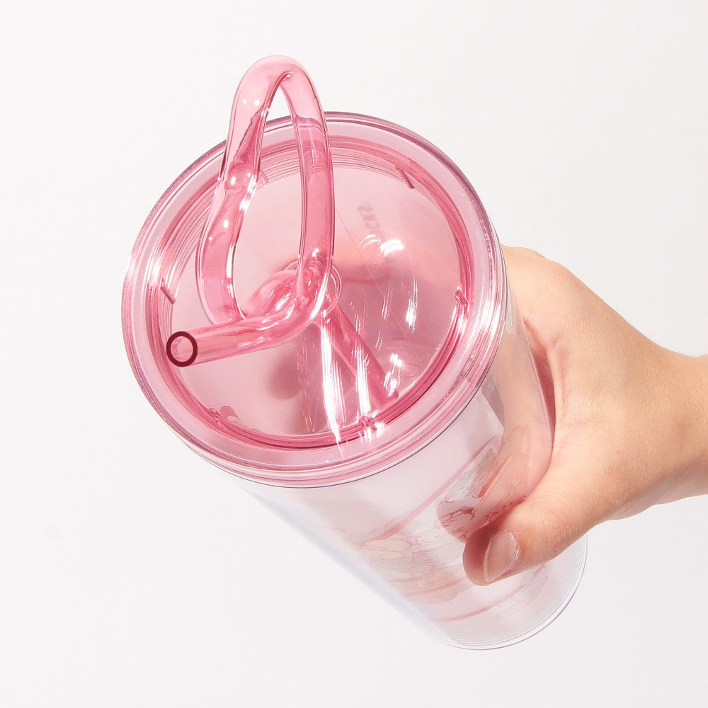 Starbucks Japan Valentine's 2025 Cold Cup Tumbler 710ml Straw Cat Heart Pink