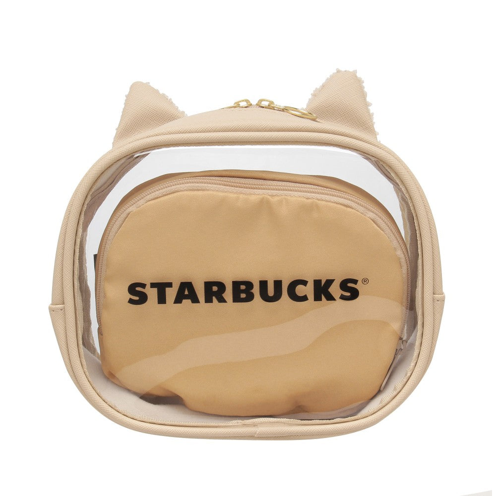 Starbucks Japan Valentine's 2025 Fur Pouch in Clear Pouch Set Cat