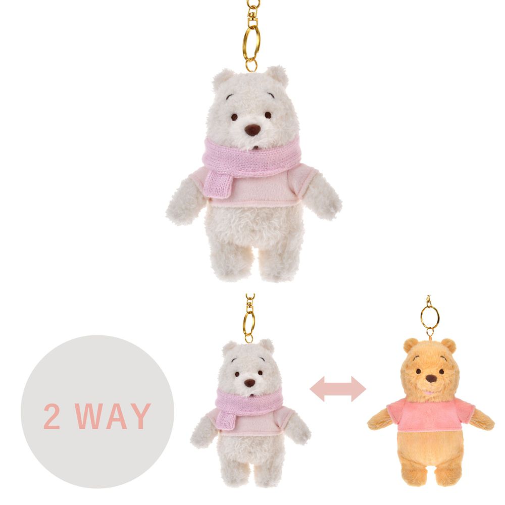 Winnie the Pooh Snow Plush Keychain Reversible White Pooh Disney Store Japan