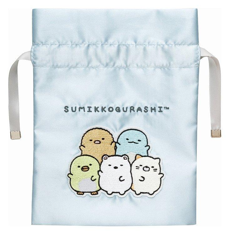 Sumikko Gurashi Drawstring Pouch Applique Blue Okiniiri San-X Japan 2025