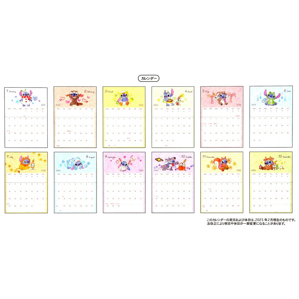 Stitch & Scrump Wall Calendar with Clip 2026 Disney Store Japan