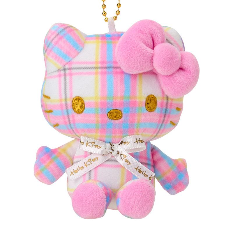 Hello Kitty Plush Keychain Tartan Plaid White Sanrio Japan 2025