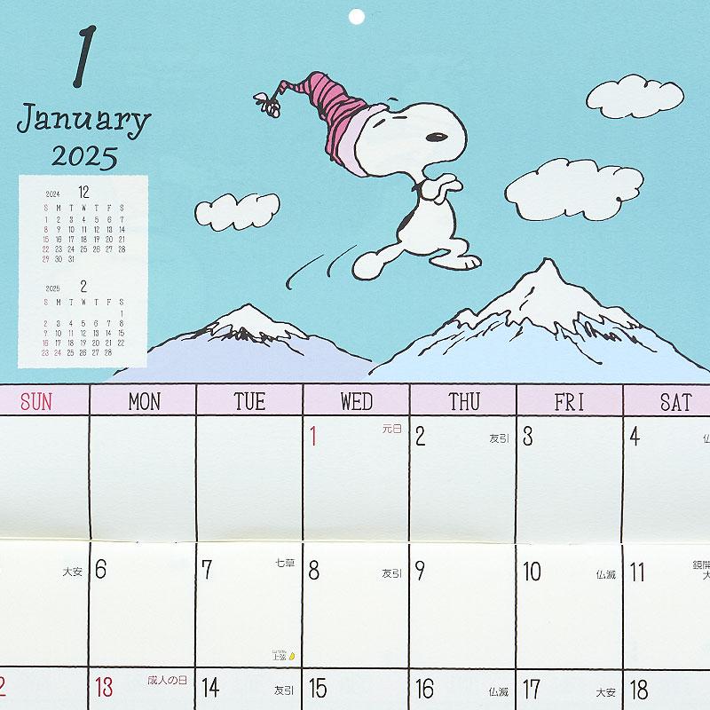 PEANUTS Snoopy Wall Calendar 2025 Wide Sanrio Japan