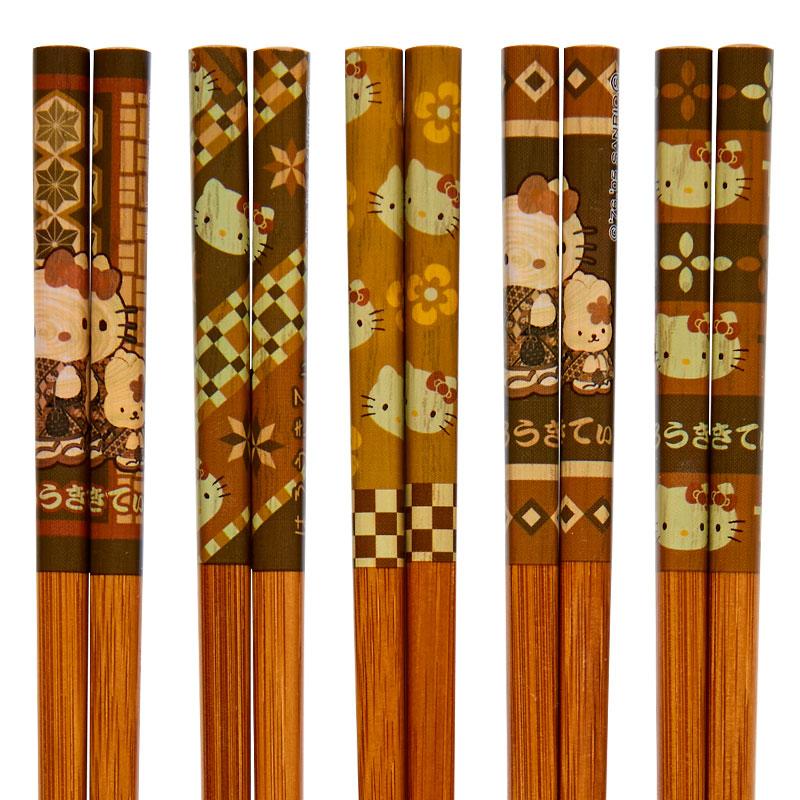 Hello Kitty Bamboo Chopsticks 5pc set Parquet Sanrio Japan 2024