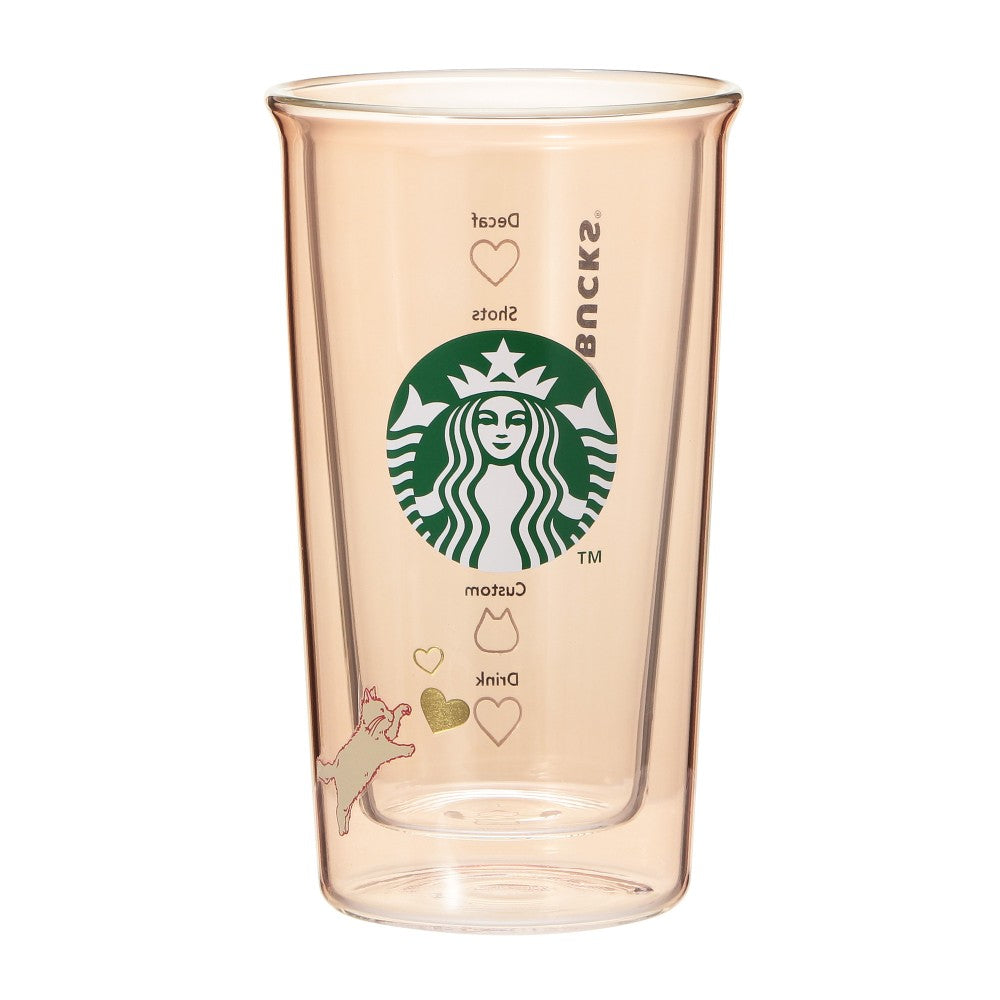 Starbucks Japan Valentine's Day 2025 Double Wall Glass Cup 355ml Cat Heart Beige