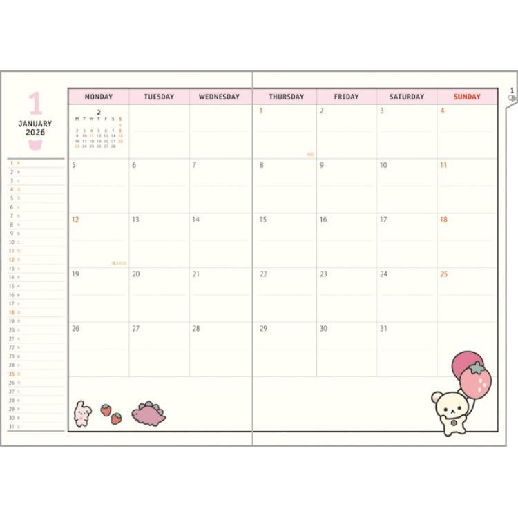 BASIC RILAKKUMA Flower 2026 Schedule Book A5 Monthly San-X Japan