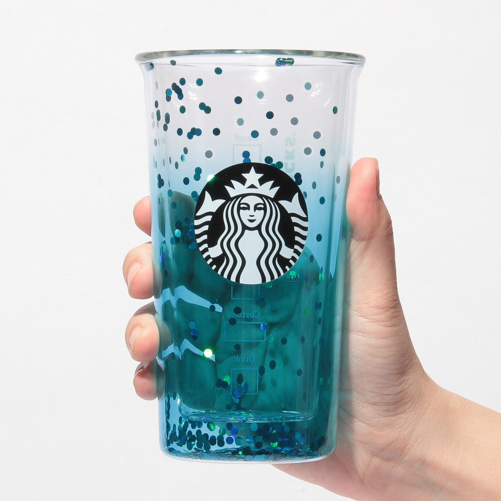 Starbucks Japan Double wall Glass Cup Turquoise Gradation 355ml 2025