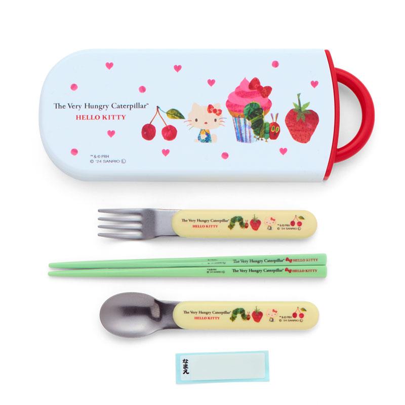 Hello Kitty Hungry Caterpillar Lunch Trio Fork Spoon Chopsticks Sanrio Japan