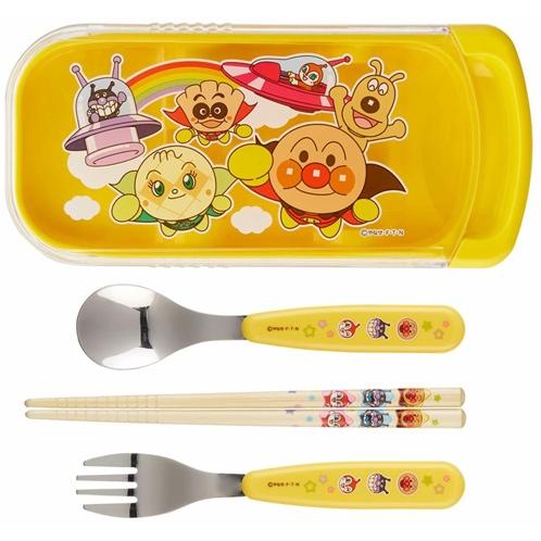 Anpanman Lunch Trio Cutlery Fork Spoon Chopsticks Slide Yellow Japan A00245