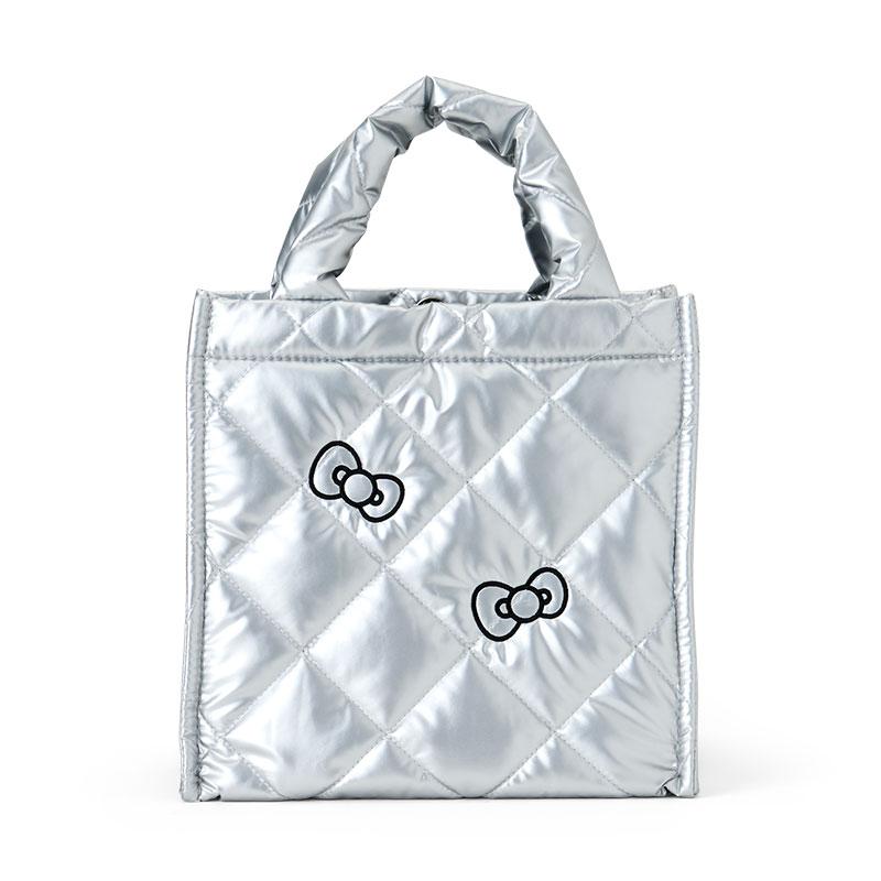 Hello Kitty Metallic Quilting Lunch Bag Cube Silver Sanrio Japan