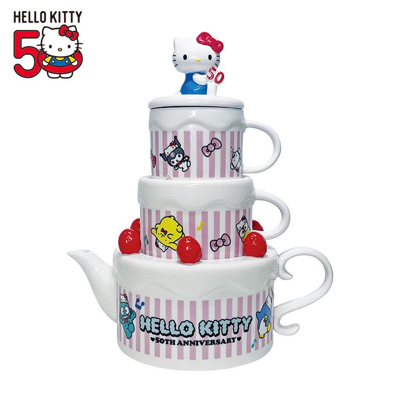Hello Kitty 50th Anniversary Porcelain Teapot & Mug Cup Set Cake Sanrio Japan