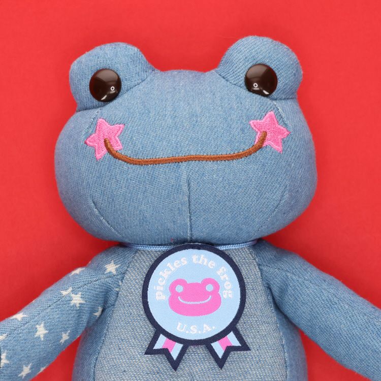 Pickles the Frog Bean Doll Plush USA Jeans Light Blue Japan