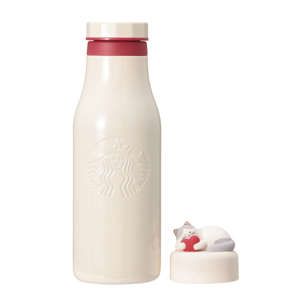 Starbucks Japan Valentine's 2025 Stainless Bottle 473ml White Cat Lid Tumbler