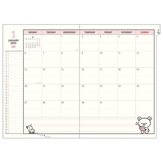 Rilakkuma 2025 Schedule Book A5 Monthly Index San-X Japan