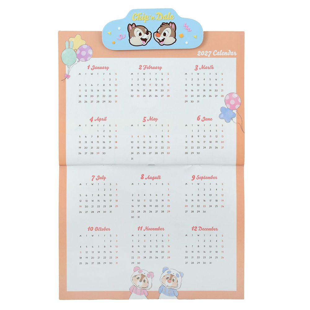 Chip & Dale Wall Calendar 2026 with Clip Disney Store Japan