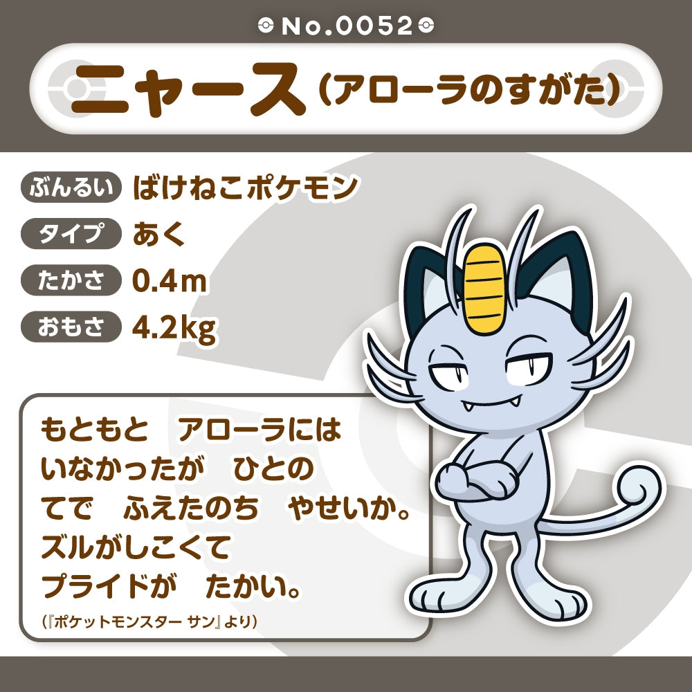 Meowth Nyarth Alolan Form Plush Doll Sun & Moon Pokemon fit Center Japan #52