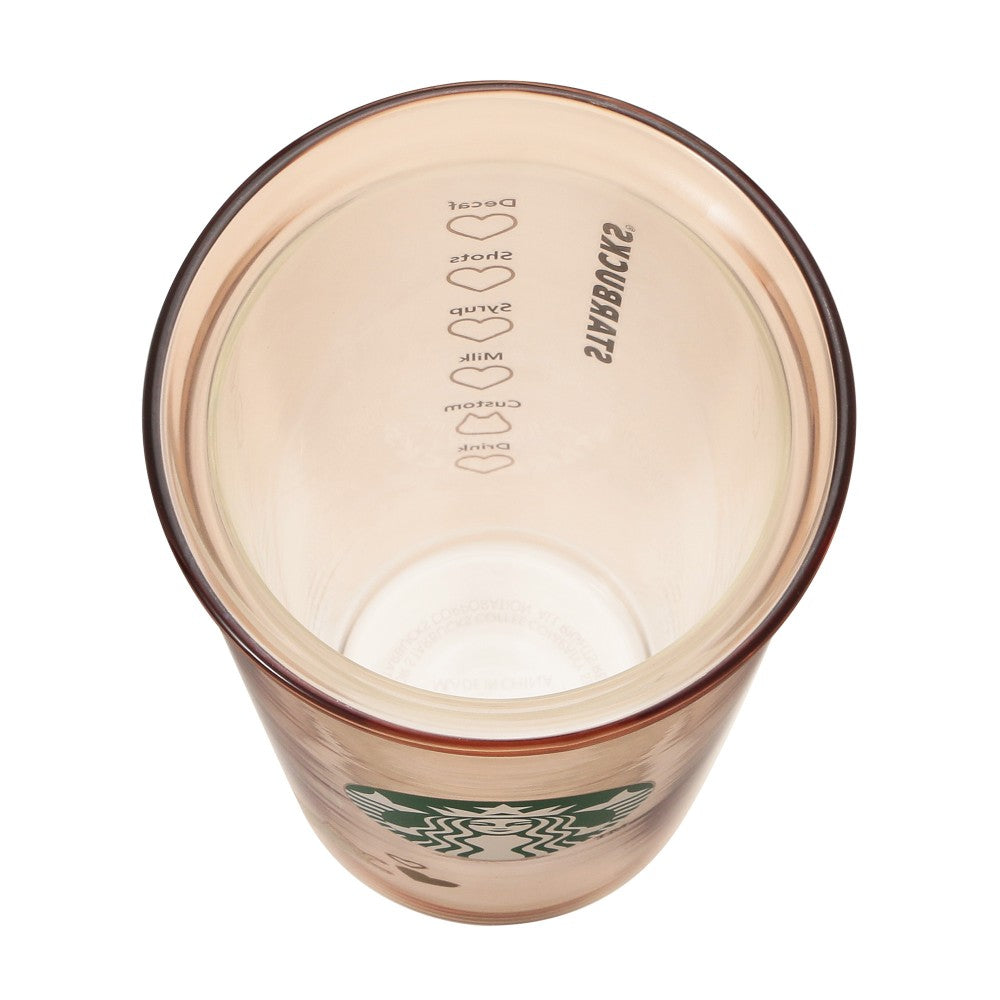 Starbucks Japan Valentine's Day 2025 Double Wall Glass Cup 355ml Cat Heart Beige