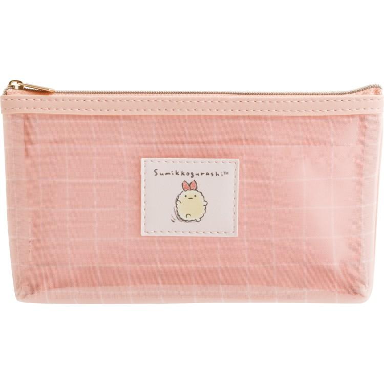 Sumikko Gurashi Fried Shrimp Tail Mesh Pen Case Pencil Pouch Pink San-X Japan