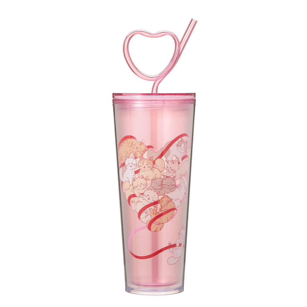 Starbucks Japan Valentine's 2025 Cold Cup Tumbler 710ml Straw Cat Heart Pink