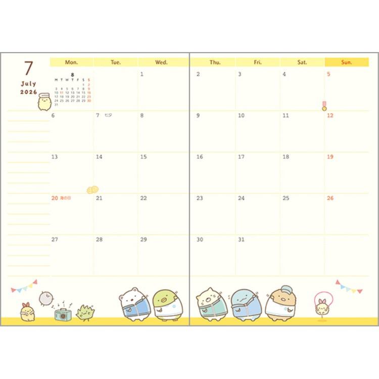 Sumikko Gurashi 2026 Schedule Book Monthly Merry Go Round San-X Japan