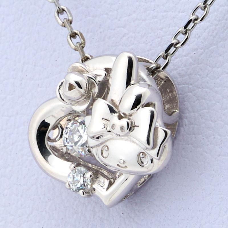 My Melody 50th Anniversary Dancing Stone Necklace Heart Silver Sanrio Japan