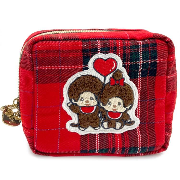 Monchhichi Square Sagara Embroidered Pouch Red Japan 2025