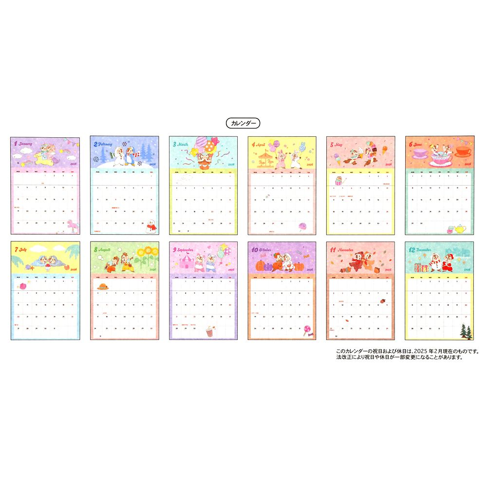 Chip & Dale Wall Calendar 2026 with Clip Disney Store Japan